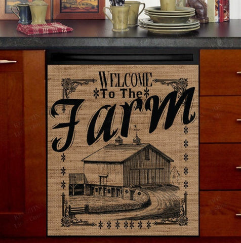 Vintage Farmhouse Burlap Dishwasher Magnet Cover Kitchen Decoration Decals Appliances Stickers Magnetic Sticker ND