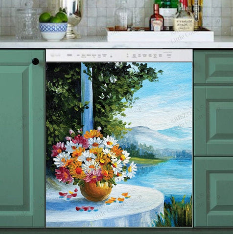 Summer Lake Cottage Porch Dishwasher Magnet Cover Kitchen Decoration Decals Appliances Stickers Magnetic Sticker ND