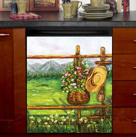 Summer Farmhouse Garden Fence Dishwasher Magnet Cover Kitchen Decoration Decals Appliances Stickers Magnetic Sticker ND