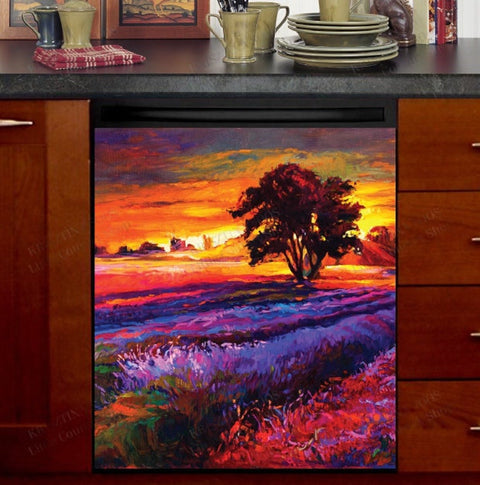 Colorful Lavender Field Dishwasher Magnet Cover Kitchen Decoration Decals Appliances Stickers Magnetic Sticker ND