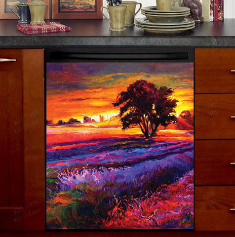 Colorful Lavender Field Dishwasher Magnet Cover Kitchen Decoration Decals Appliances Stickers Magnetic Sticker ND