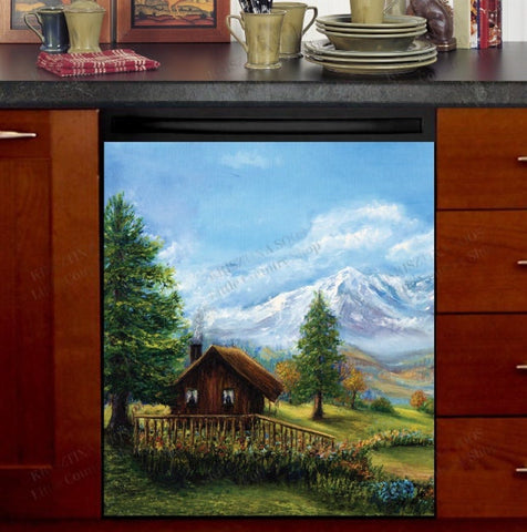 Little Log Cabin in the Mountains Dishwasher Magnet Cover Kitchen Decoration Decals Appliances Stickers Magnetic Sticker ND