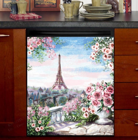 Balcony Flower Garden in Paris Dishwasher Magnet Cover Kitchen Decoration Decals Appliances Stickers Magnetic Sticker ND