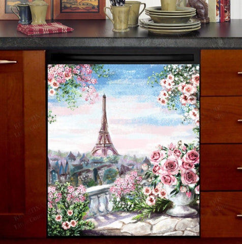 Balcony Flower Garden in Paris Dishwasher Magnet Cover Kitchen Decoration Decals Appliances Stickers Magnetic Sticker ND