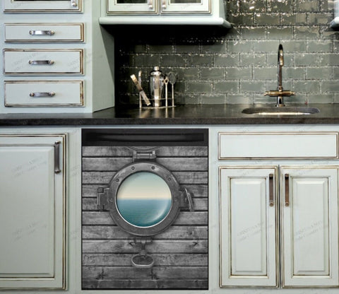 Peaceful View Through a Ship Porthole Dishwasher Magnet Cover Kitchen Decoration Decals Appliances Stickers Magnetic Sticker ND