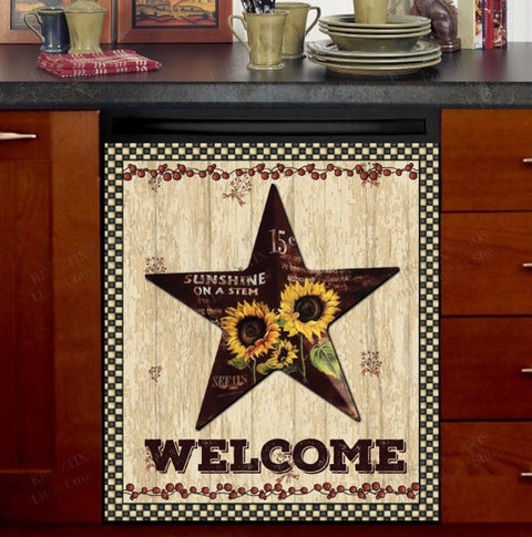 Sunflower Barn Star Dishwasher Magnet Cover Kitchen Decoration Decals Appliances Stickers Magnetic Sticker ND