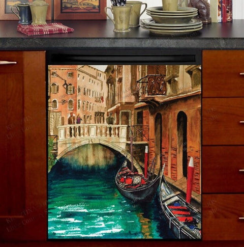 Little Bridge in Venice Dishwasher Magnet Cover Kitchen Decoration Decals Appliances Stickers Magnetic Sticker ND