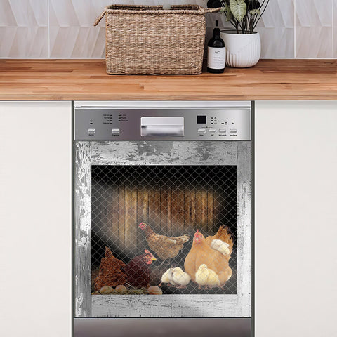 Funny Chicken Farm Dishwasher Magnet Cover Kitchen Decoration Decals Appliances Stickers Magnetic Sticker ND