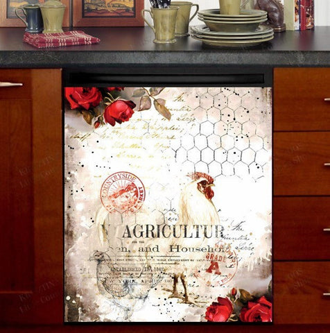 Vintage Chicken Rooster Dishwasher Magnet Cover Kitchen Decoration Decals Appliances Stickers Magnetic Sticker ND