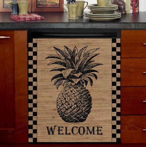 Vintage Farmhouse Burlap Pineapple Dishwasher Magnet Cover Kitchen Decoration Decals Appliances Stickers Magnetic Sticker ND