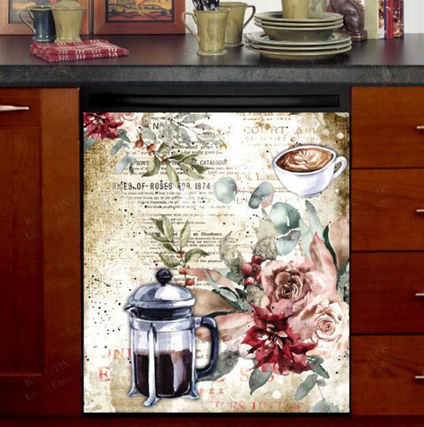 Vintage Coffee Dishwasher Magnet Cover Kitchen Decoration Decals Appliances Stickers Magnetic Sticker ND
