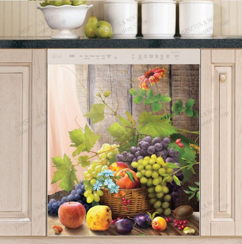 Fruit and Flowers Dishwasher Magnet Cover Kitchen Decoration Decals Appliances Stickers Magnetic Sticker ND