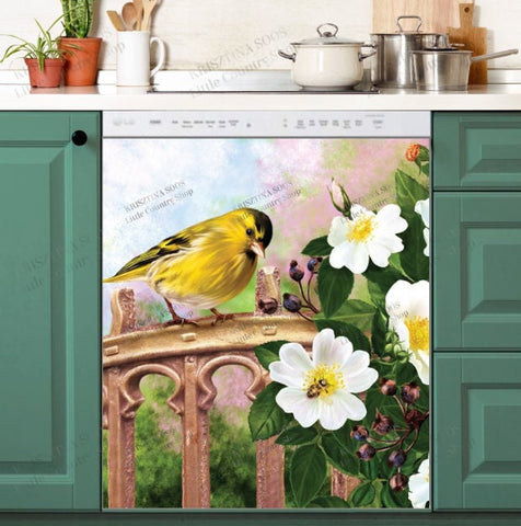 Little Yellow Bird Dishwasher Magnet Cover Kitchen Decoration Decals Appliances Stickers Magnetic Sticker ND