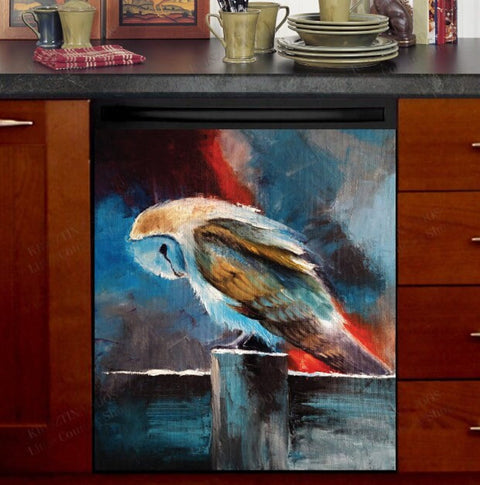 Barn Owl on a Fence Dishwasher Magnet Cover Kitchen Decoration Decals Appliances Stickers Magnetic Sticker ND