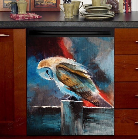 Barn Owl on a Fence Dishwasher Magnet Cover Kitchen Decoration Decals Appliances Stickers Magnetic Sticker ND