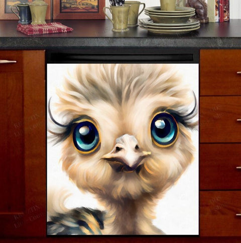 Cute Ostrich Baby Dishwasher Magnet Cover Kitchen Decoration Decals Appliances Stickers Magnetic Sticker ND