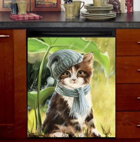 Cute Little Cat Dishwasher Magnet Cover Kitchen Decoration Decals Appliances Stickers Magnetic Sticker ND