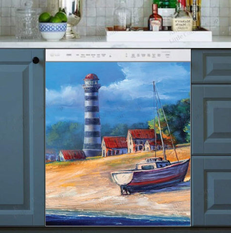 Summer Lighthous Dishwasher Magnet Cover Kitchen Decoration Decals Appliances Stickers Magnetic Sticker ND