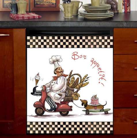 French Chef with a Dachshund Dishwasher Magnet Cover Kitchen Decoration Decals Appliances Stickers Magnetic Sticker ND
