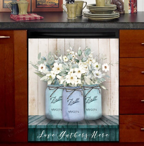 Mason Jars and Flowers Dishwasher Magnet Cover Kitchen Decoration Decals Appliances Stickers Magnetic Sticker ND