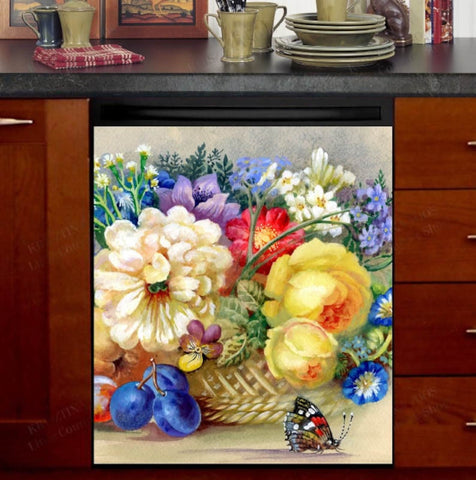 Life with Flowers Dishwasher Magnet Cover Kitchen Decoration Decals Appliances Stickers Magnetic Sticker ND