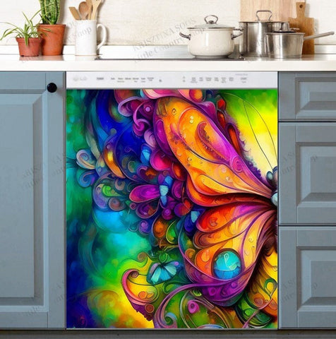 Whimsical Butterfly Dishwasher Magnet Cover Kitchen Decoration Decals Appliances Stickers Magnetic Sticker ND