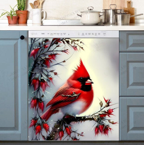 Beautiful Winter Cardinal Dishwasher Magnet Cover Kitchen Decoration Decals Appliances Stickers Magnetic Sticker ND