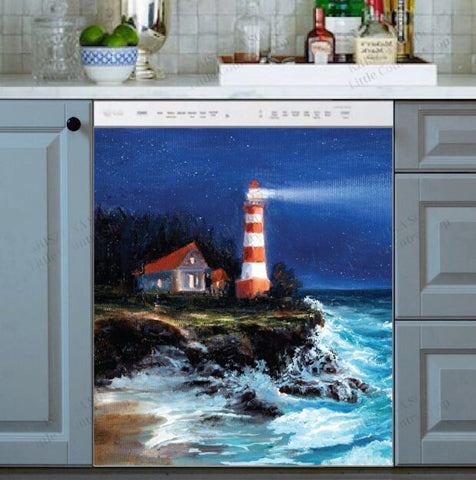 Lighthouse in a Stormy Night Dishwasher Magnet Cover Kitchen Decoration Decals Appliances Stickers Magnetic Sticker ND