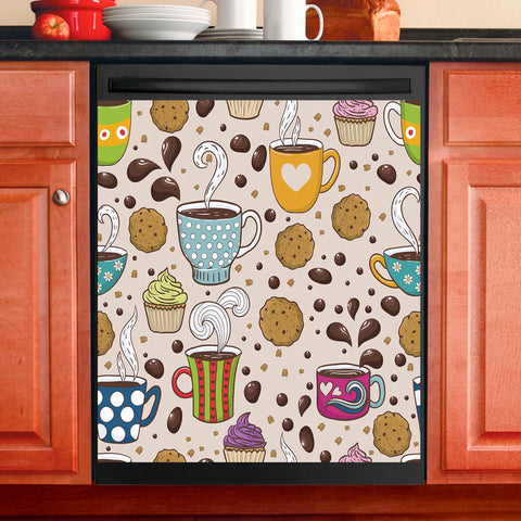 Coffee Pattern Dishwasher Magnet Cover Kitchen Decoration Decals Appliances Stickers Magnetic Sticker ND