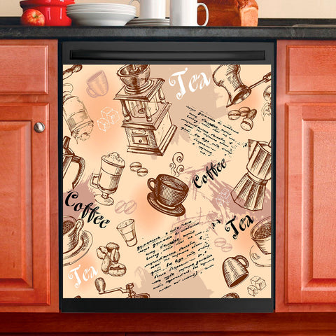 Vintage Coffee Pattern Dishwasher Magnet Cover Kitchen Decoration Decals Appliances Stickers Magnetic Sticker ND
