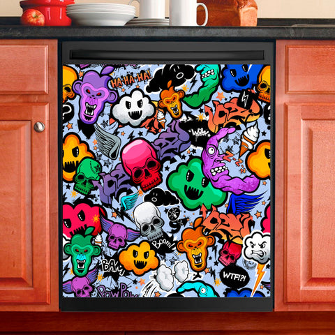 Skull Graffiti Dishwasher Magnet Cover Kitchen Decoration Decals Appliances Stickers Magnetic Sticker ND