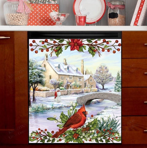 Cozy Riverside Home and Cardinal Dishwasher Magnet Cover Kitchen Decoration Decals Appliances Stickers Magnetic Sticker ND