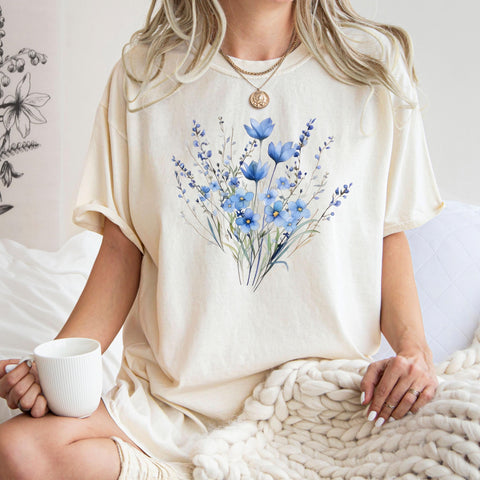 Comfort Colors® Blue Flower Bouquet Shirt, Flower Lover Shirt, Retro Floral Shirt, Flower Shirt, Plant Ladies Shirt, Gift for Nature Lover