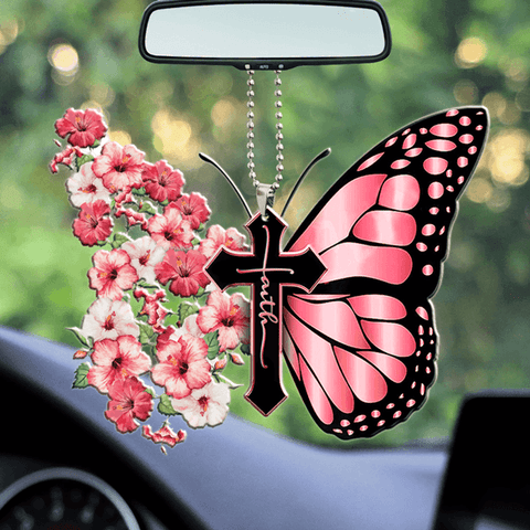 Hibiscus Flower Butterfly Faith Ornament