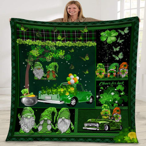 Irish Gnome Shamrock Soft Cozy Plush Fleece Blanket St. Patrick’s Day Blanket HT