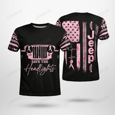 Women Shirt Pink Jeep Save the Headlights Ribbon Shirt, Breast Cancer Awareness Shirt, Flower Pink Ribbon Shirt