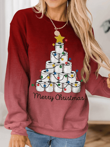 Toilet Paper Christmas Tree Merry Christmas Print Long Sleeve Sweatshirt Christmas Gift