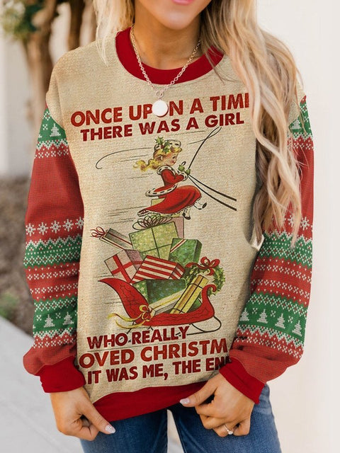 Girl Love Christmas Merry Christmas Print Long Sleeve Sweatershirt Christmas Gift