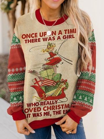 Girl Love Christmas Merry Christmas Print Long Sleeve Sweatershirt Christmas Gift