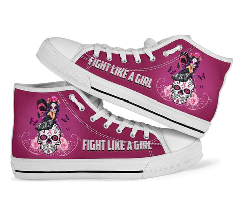 Flag Skull Canvas Shoes Fight Like A Girl Pink