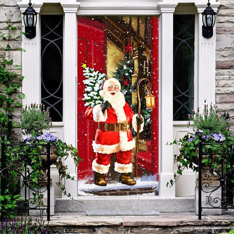 Santa Claus Merry Christmas Door Cover Funny Santa Claus Door Cover Christmas Home Decor Porch Home Holidays Decorations HT