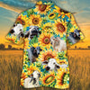 Men Brahman Hawaii Shirt, Brahman Cattle Shirt Yellow Brahman Cattle Lovers Sunflower Watercolor Hawaiian Shirt