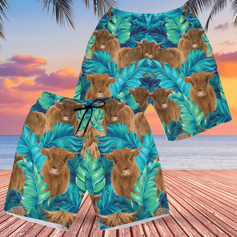 Men Highland Cattle Shorts, Highland Cattle Lovers Hawaiian Shorts