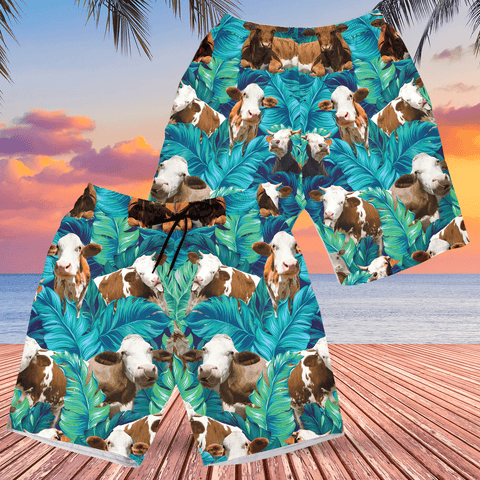 Men Simmental Cattle Shorts, Simmental Cattle Beach Shorts, Cattle overs Hawaiian Shorts
