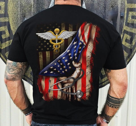 Nurse Symbol Behind USA Flag Shirt, Caduceus Medical Symbol Shirt, Hand Pulling American Flag Shirt, Nursing Shirt, Gift For Nurse