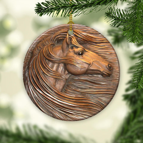 Horse Wood Carving Ornament Christmas Tree Hanging Ornament Home Decor Xmas Gift For Horse Lovers HN
