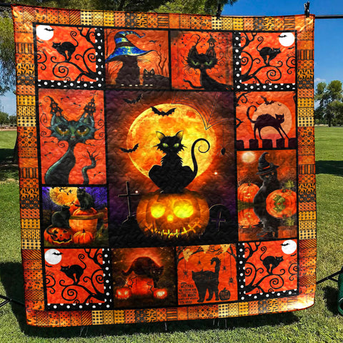 Black Cat Halloween Quilt Blanket Comforter Bedding Home Decoration ND