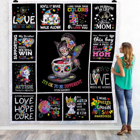 Cup Girl Autism Awareness 02 Blanket Quilt