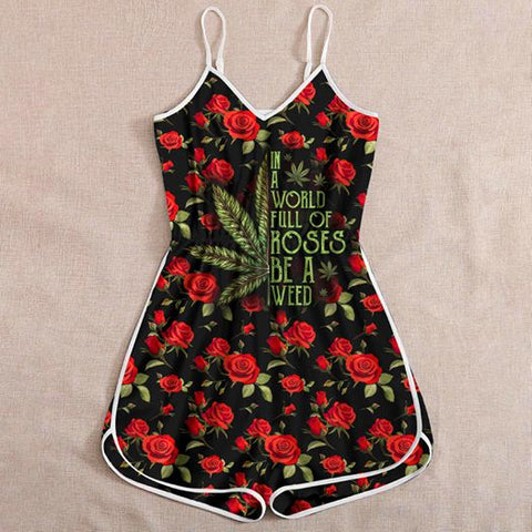 Weed Rose Romper For Women Cannabis Marijuana 420 Weed Shirts Clothing Gifts HT