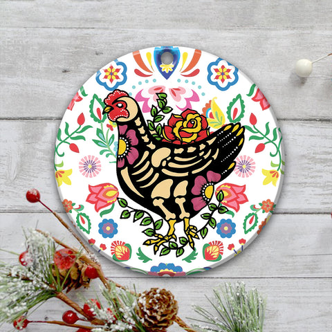 Chicken Ornament Day of the Dead Dia de los Muertos Art Print Animal Ornament HN